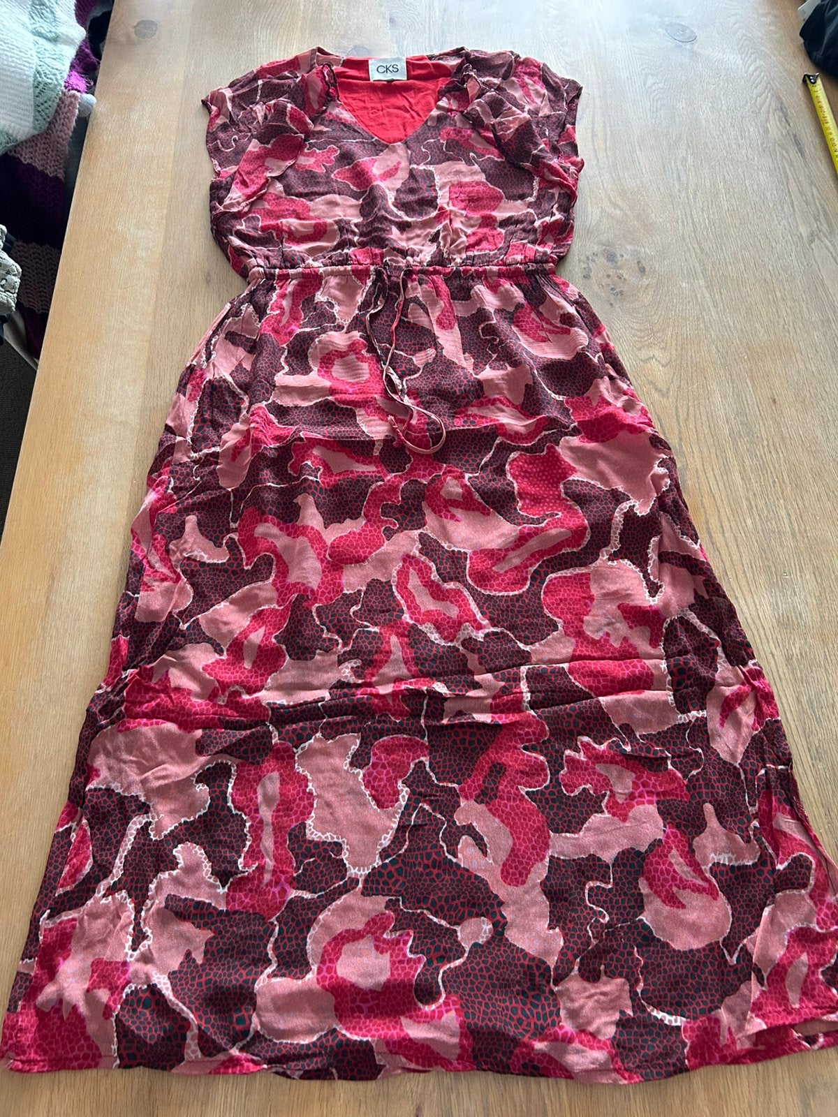 Rode print voile lange jurk CKS zonder mouwen maat XS, Ophalen of Verzenden, Zo goed als nieuw, Maat 34 (XS) of kleiner, Rood