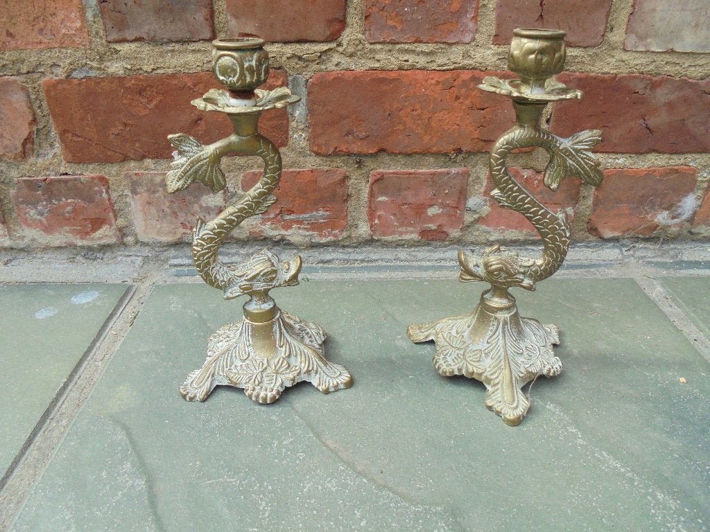1 paire d 'anciens bougeoirs chandeliers en bronze, Enlèvement ou Envoi, Bronze
