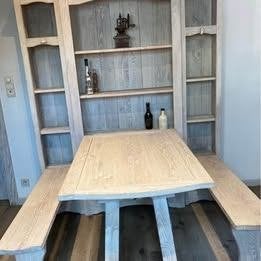 Landelijke wandkast met inklaptafel en inklapbanken, Huis en Inrichting, Ophalen, Gebruikt