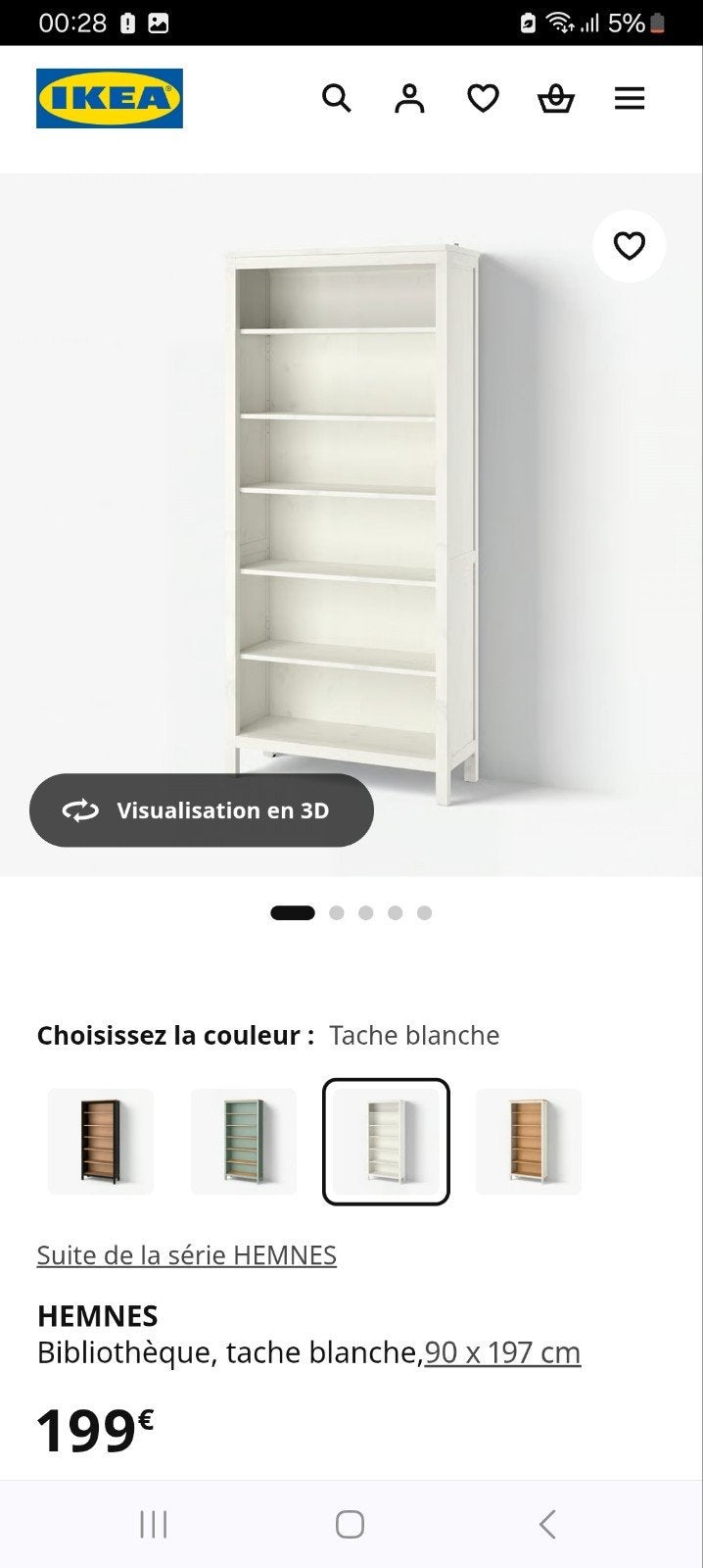 Bibliothèque IKEA HEMNES – Blanc – Bois massif, Maison & Meubles, Enlèvement ou Envoi, Pin