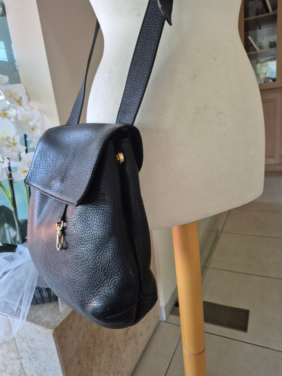 NEUVILLE zwart LEDER handtas, Ophalen of Verzenden, Zwart, Handtas