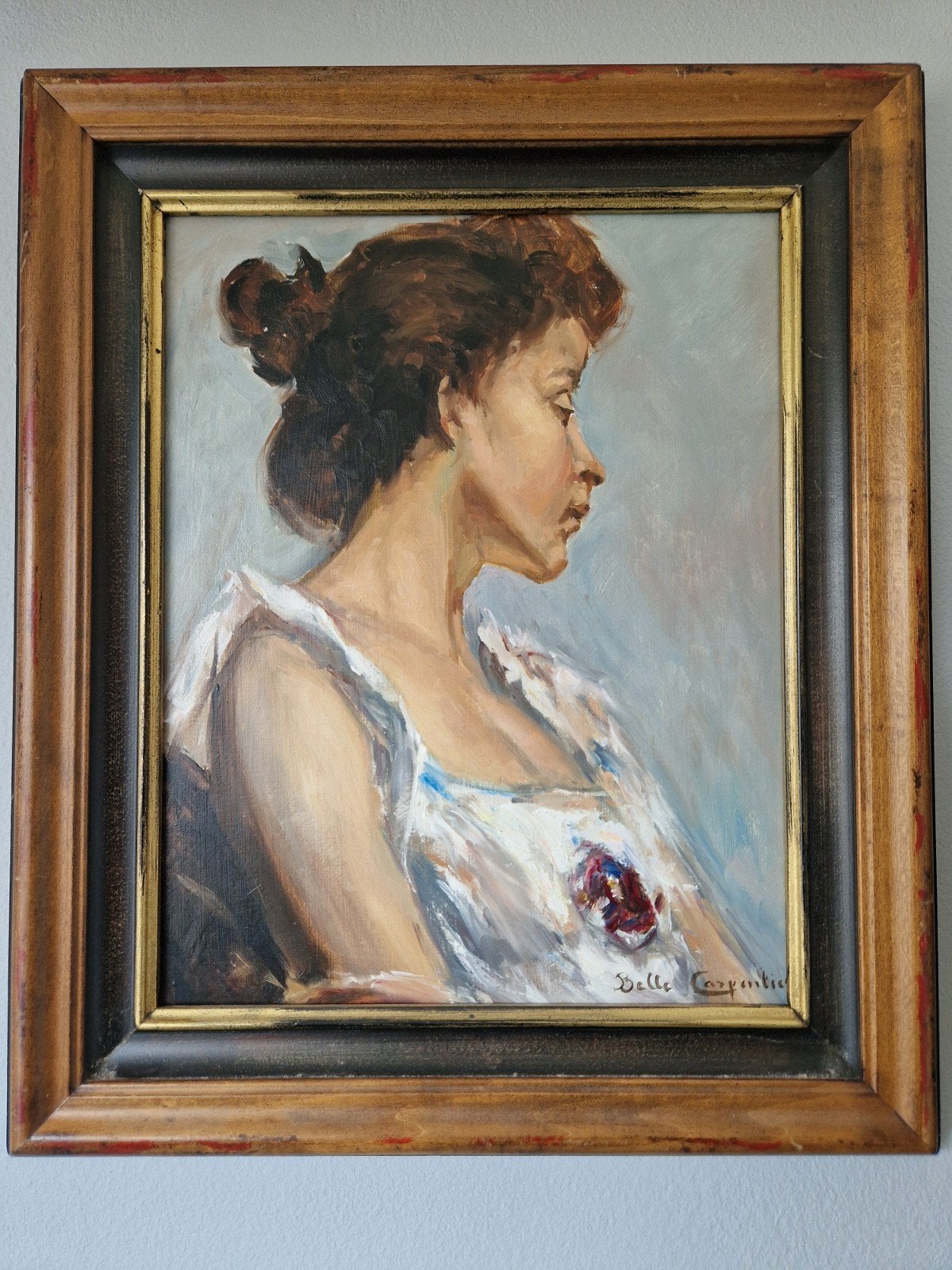 olie op hout. getekend Belle Carpentier, Antiek en Kunst, Paneel, Portret of Personen, Ophalen of Verzenden, Olieverf