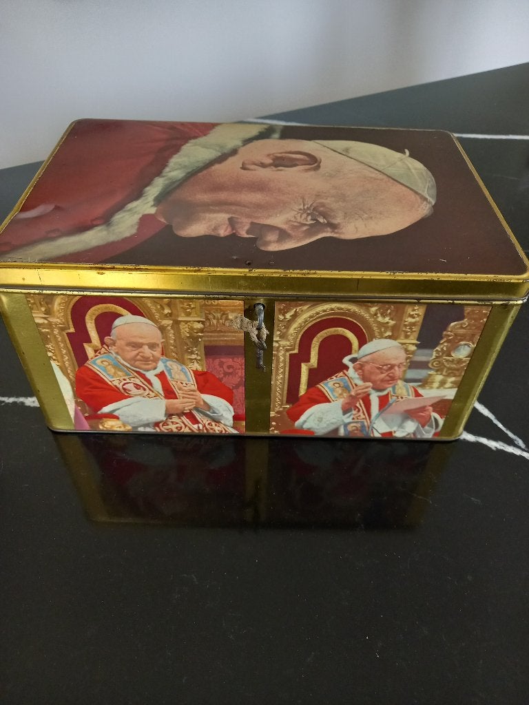 Boite  en fer blanc du pape Jean 23 et Baudouin, Enlèvement, Utilisé, Autre, Autres marques