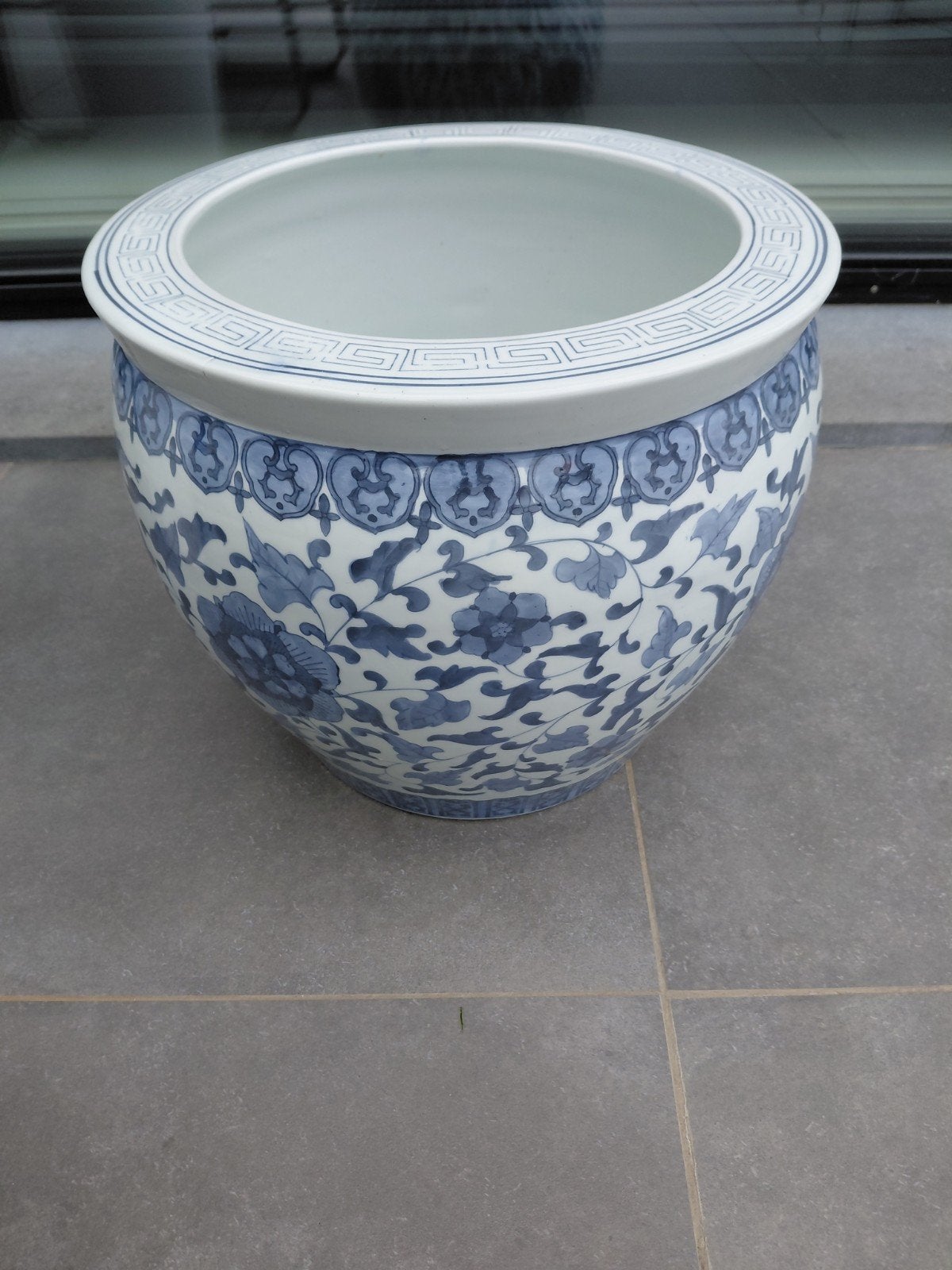 blauw-witte chinese porseleinen vissenkom, vintage exemplaar, Tuin en Terras, Ophalen