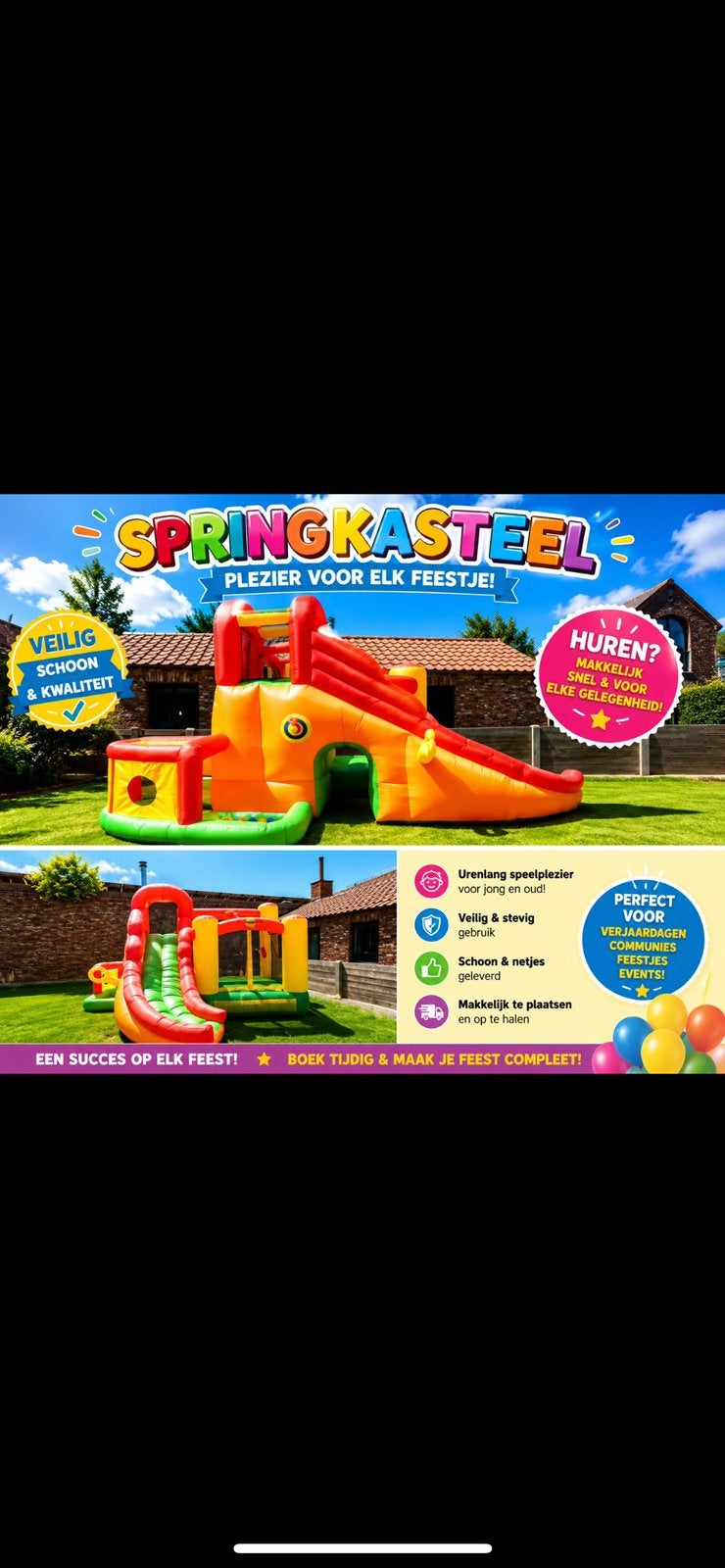 Springkasteel te huur vanaf 40 € !, Enlèvement ou Envoi, Comme neuf