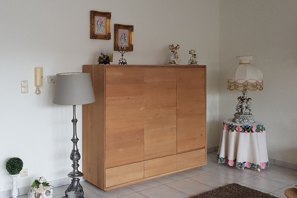 Massief eiken buffetkast, Ophalen, Met lade(s), 100 tot 150 cm, 150 tot 200 cm
