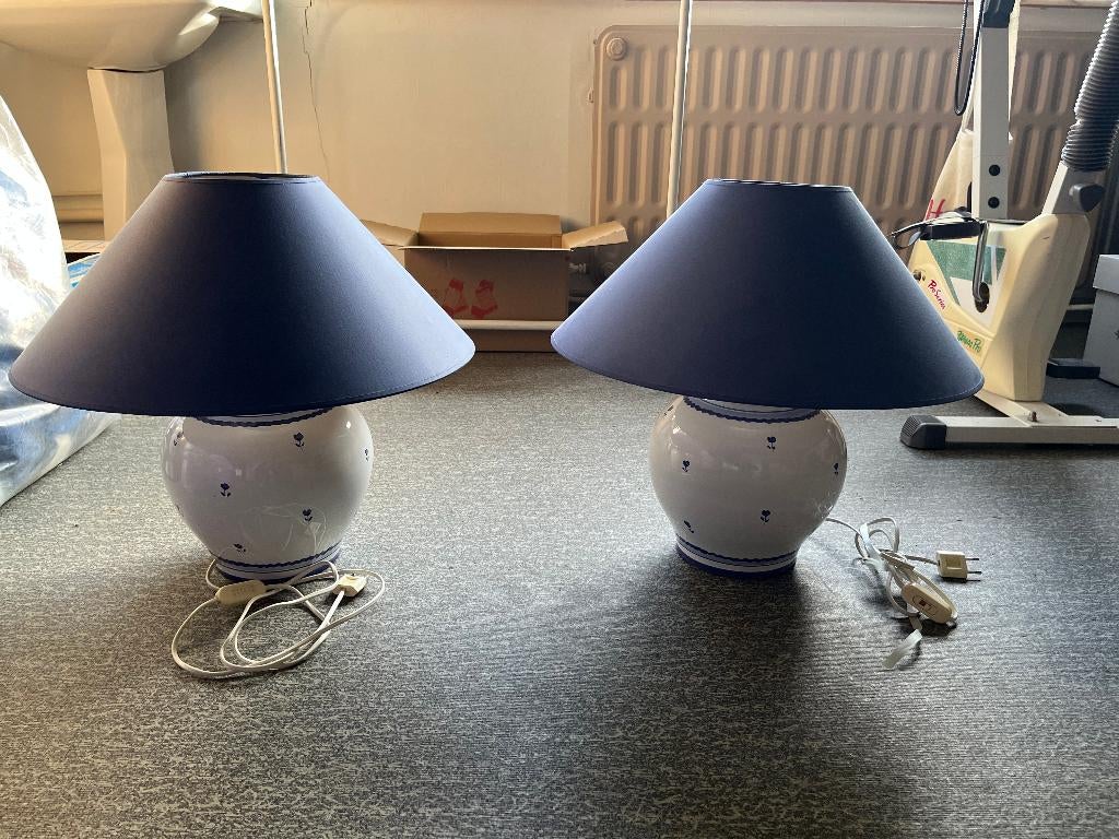 2 lampes abat-jour blanc & bleu, Enlèvement, Comme neuf, Blanc