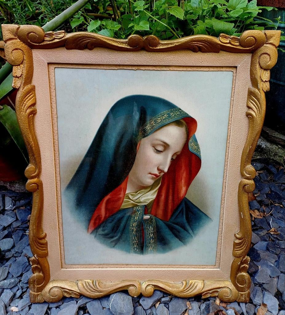 Antieke Litho Maria in kader, Antiek en Kunst, Ophalen