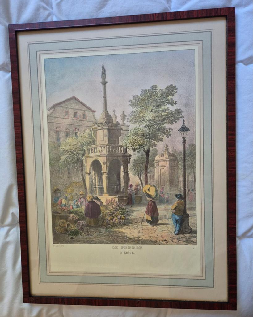 Lithographie ancienne du Perron de Liège, Antiquités & Art, Enlèvement