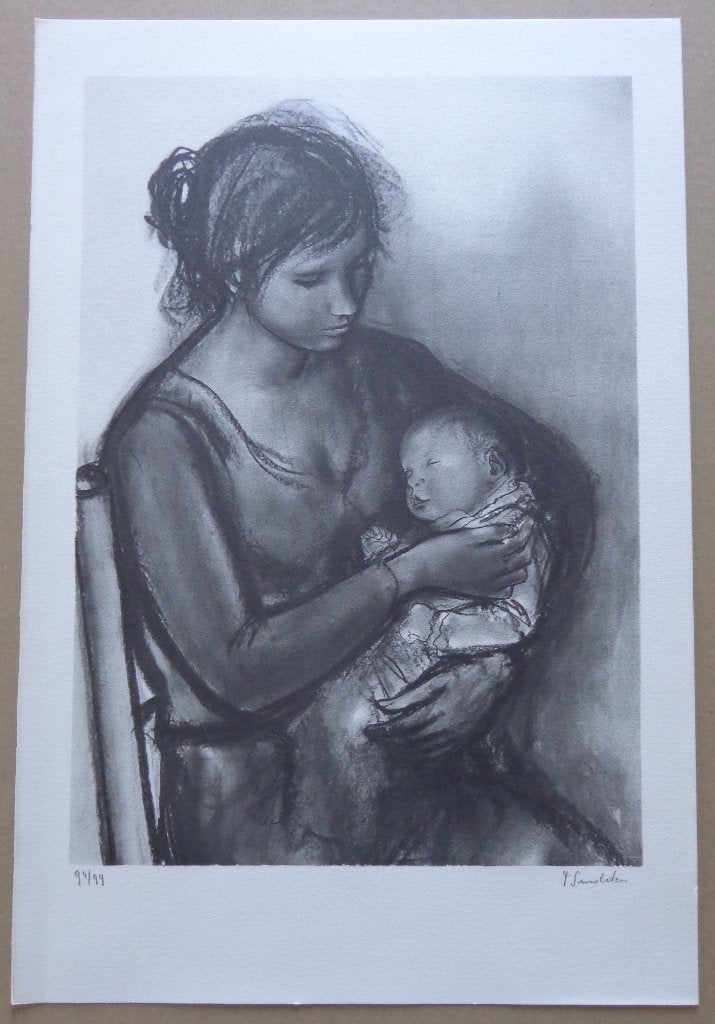 PAUL SMOLDERS / MOEDERSCHAP / ZW-W LITHO / 56x38cm / SIG, Édition limitée, Enlèvement ou Envoi, Portraits et figures, Lithographie