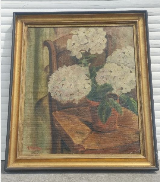 huile sur toile fleurs signe marthe blondiau, Enlèvement ou Envoi, Fleurs, Toile
