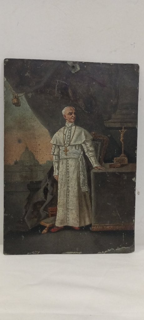 Oud olieverf op koper schilderij Paus Leo XIII, 20x30, n679, Portret of Personen, Olieverf, Origineel werk, Metaal