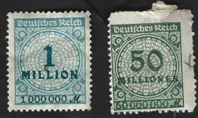 2 Postzegels Duitse Rijk 1923 Cijfer in cirkel (III) opdruk, Ophalen of Verzenden, Overige periodes, Postfris