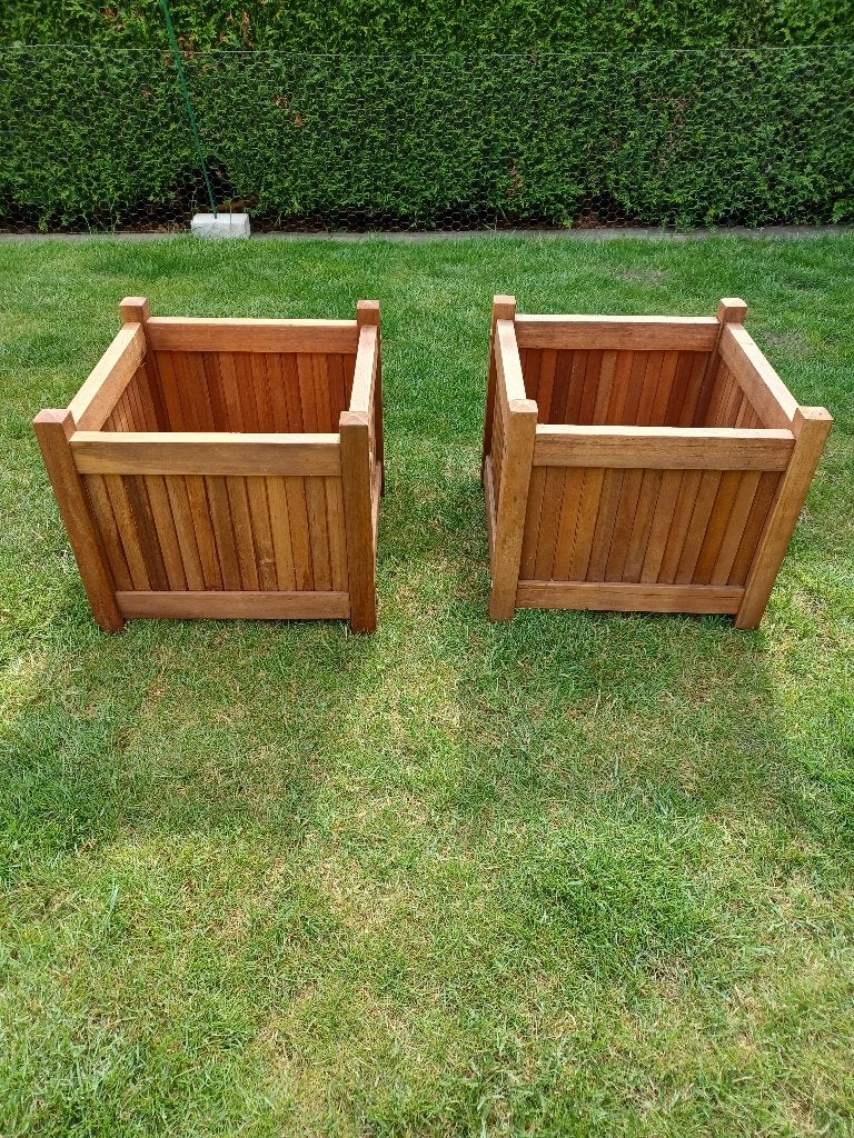 2 houten bloembakken, Tuin en Terras, Bloembakken en Plantenbakken, Ophalen, Vierkant, Nieuw, Balkon