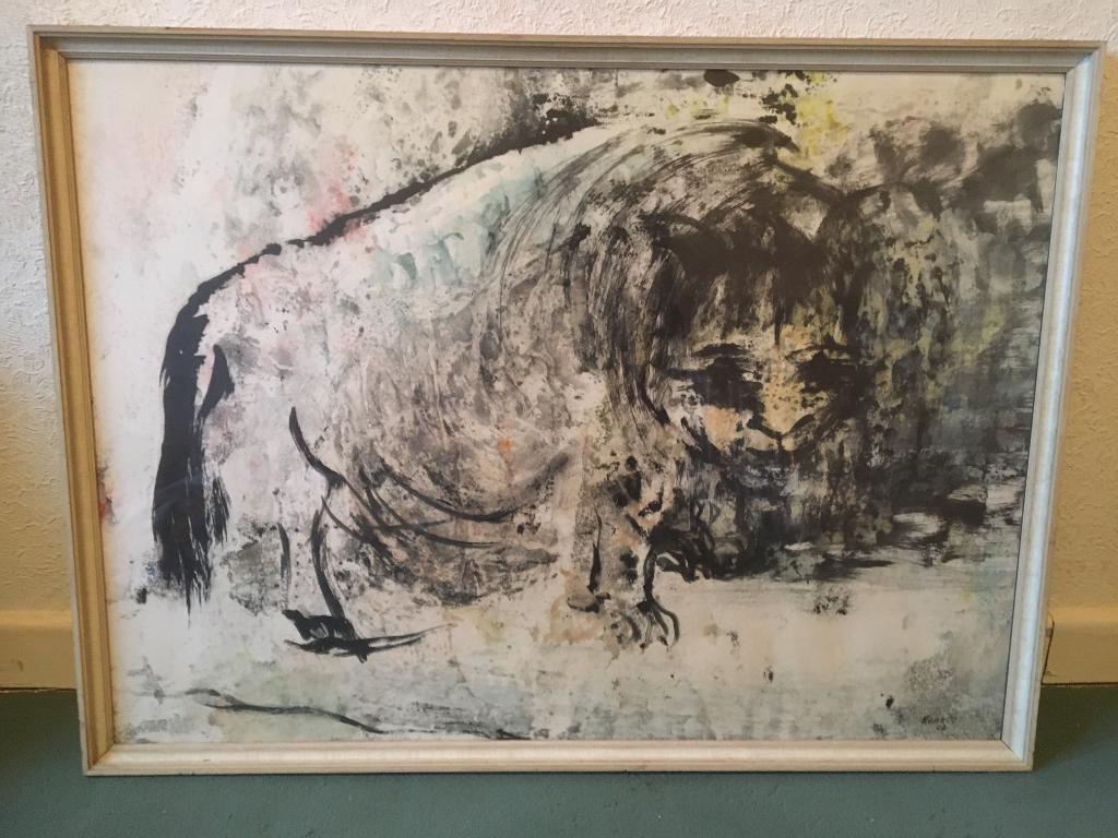 Gouache, voorstellende "Hond" of "Stier" van Renato., Enlèvement