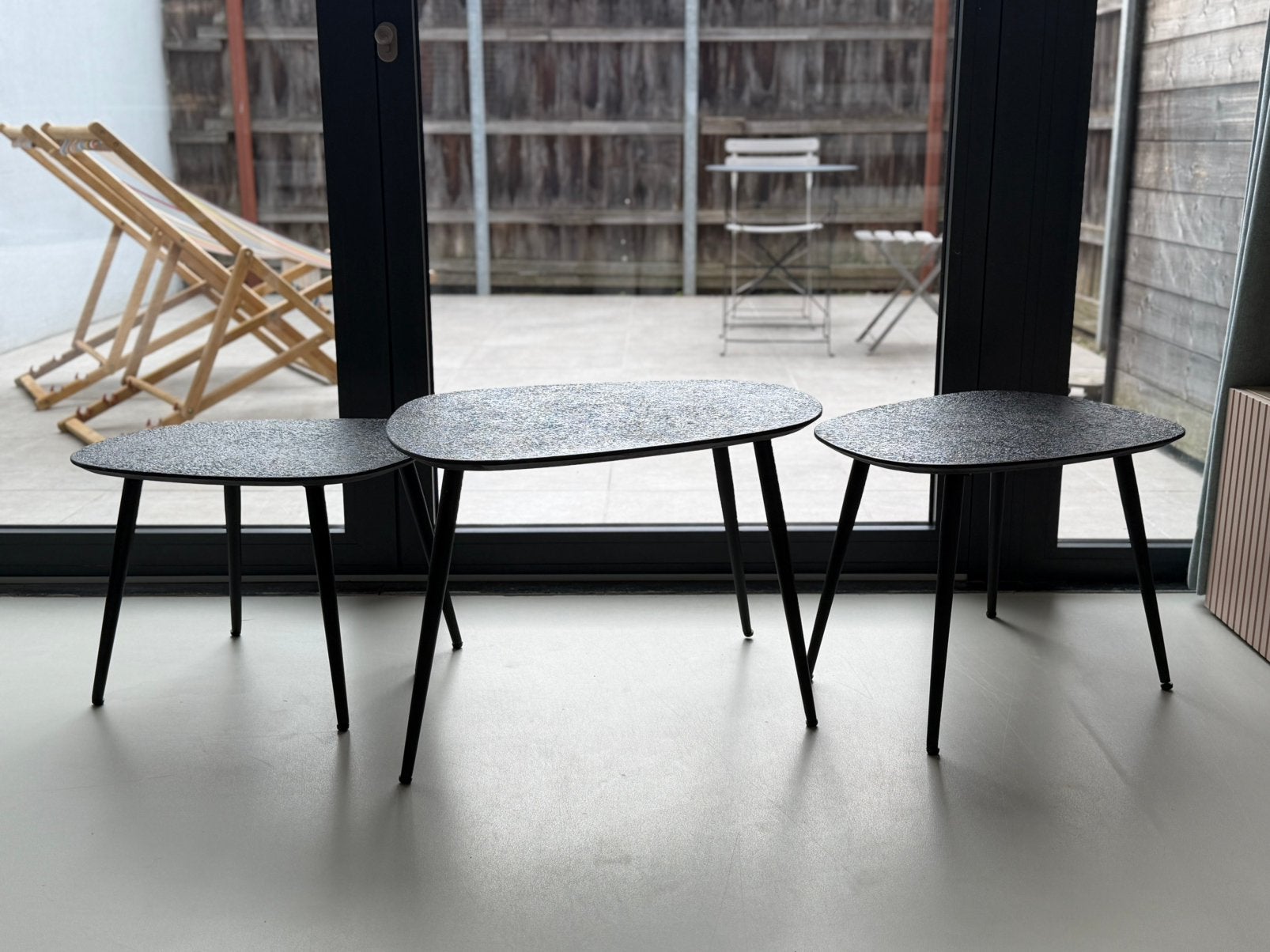 Salontafel zwart 3-delig, Huis en Inrichting, Tafels | Salontafels, Ophalen, Zo goed als nieuw