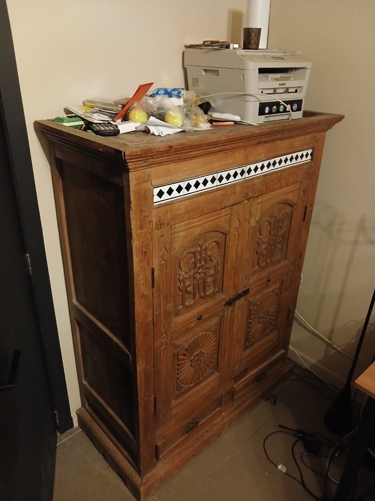 Teak wandkast met schuiven en deuren, Ophalen