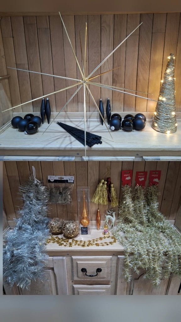 Groot pakket kerstversiering – goud, zilver, brons & zwart, Diversen, Ophalen