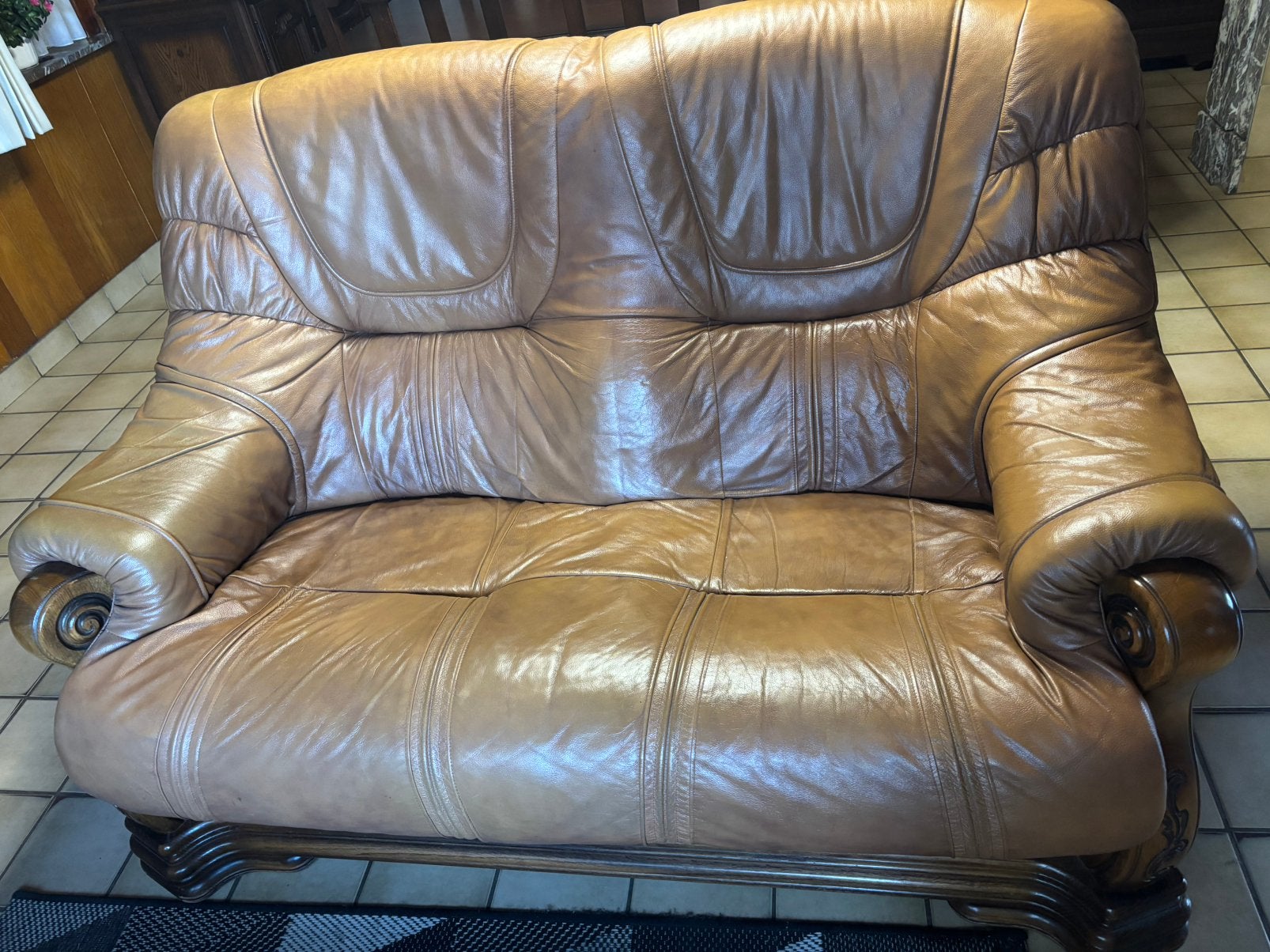Lederen salon, Huis en Inrichting, Ophalen, Gebruikt, Tweepersoons, Leer