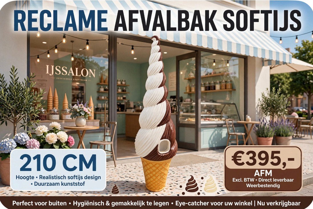RECLAME AFVALBAK SOFTIJS - 210 CM - €395,-, Ophalen, IJs