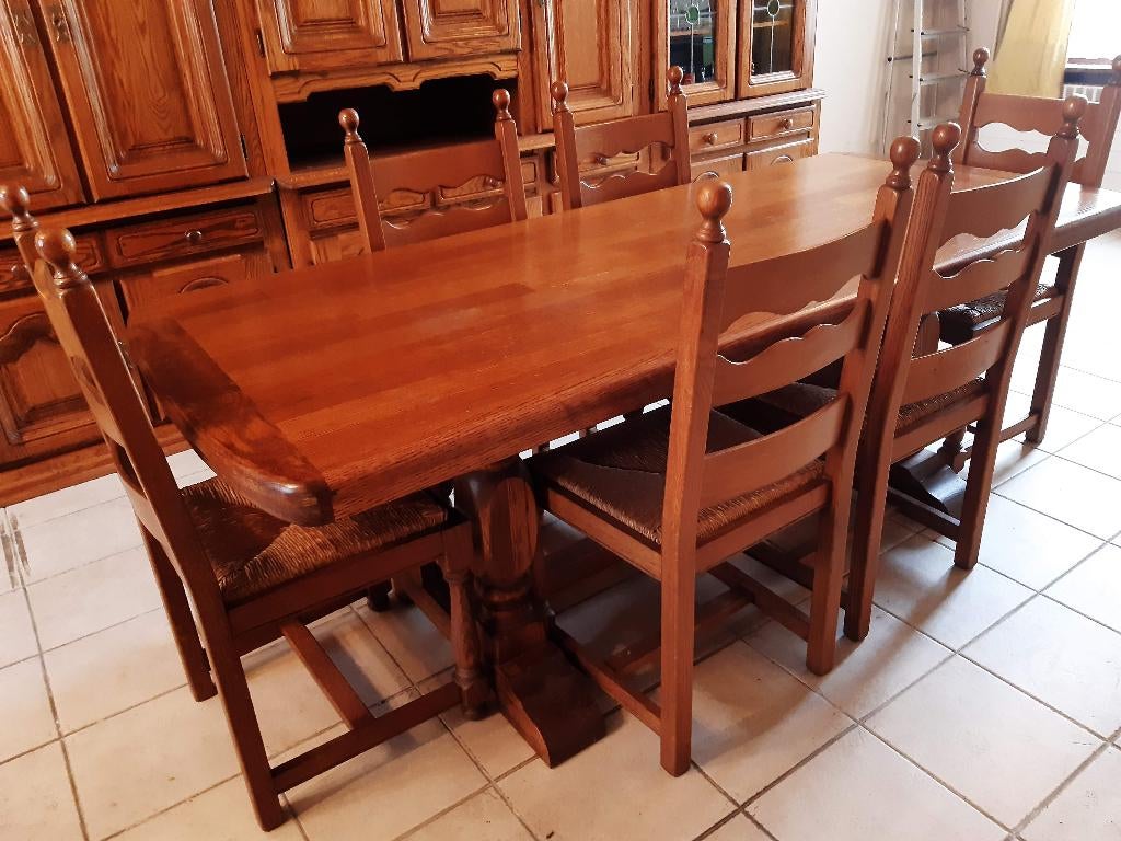 Eiken tafel en 6 stoelen, Ophalen, Gebruikt, Hout