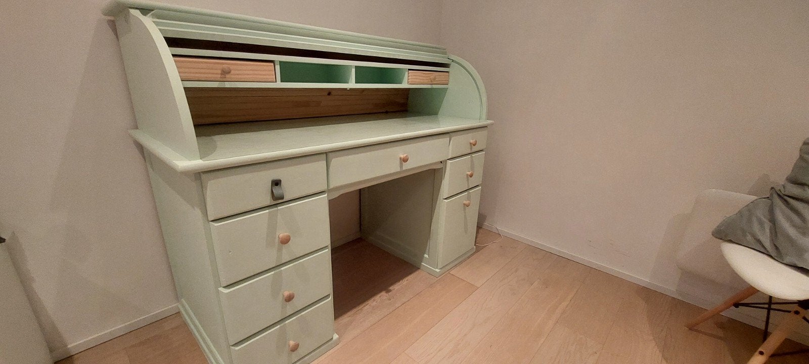 Mooi groen massief grenen rolluikbureau / secretaire, Ophalen, Groen, Secretaire