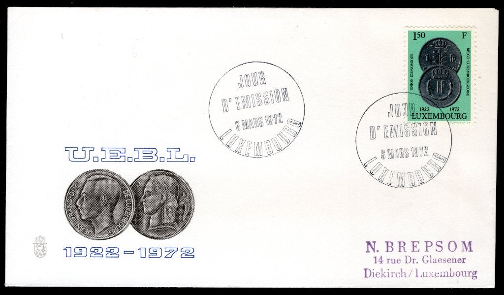 LUXEMBOURG Yt. 795 FDC 1972 - U.E.B.L., Envoi, Luxembourg, Affranchi