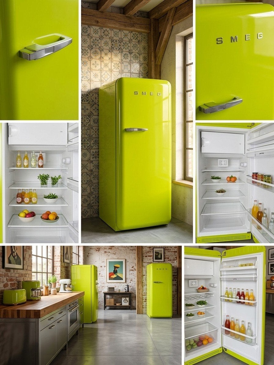 Réfrigérateur Smeg vert citron au design rétro avec comparti, Ophalen