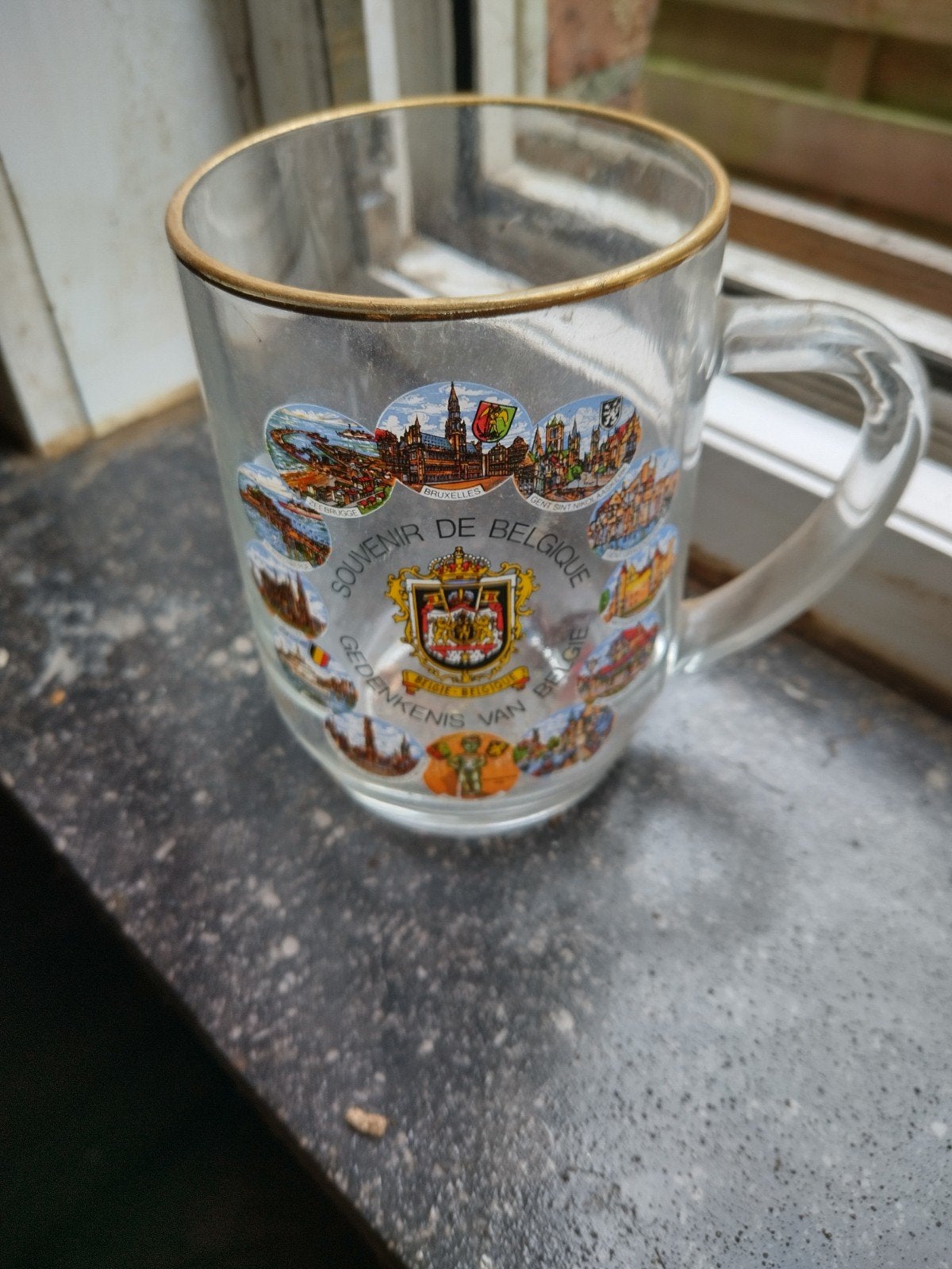 vintage souvenir de Belgique bierpull met gouden rand, Verzamelen, Glas en Drinkglazen, Ophalen of Verzenden