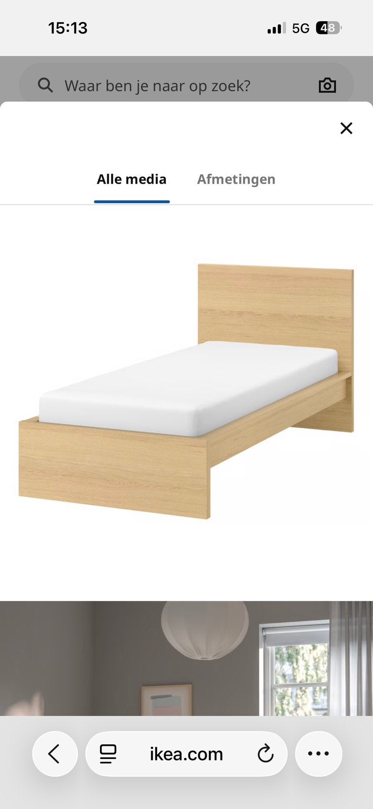Eenpersoonsbed Ikea Malm, Huis en Inrichting, Slaapkamer | Bedden, Ophalen, 90 cm, Eenpersoons, Bruin
