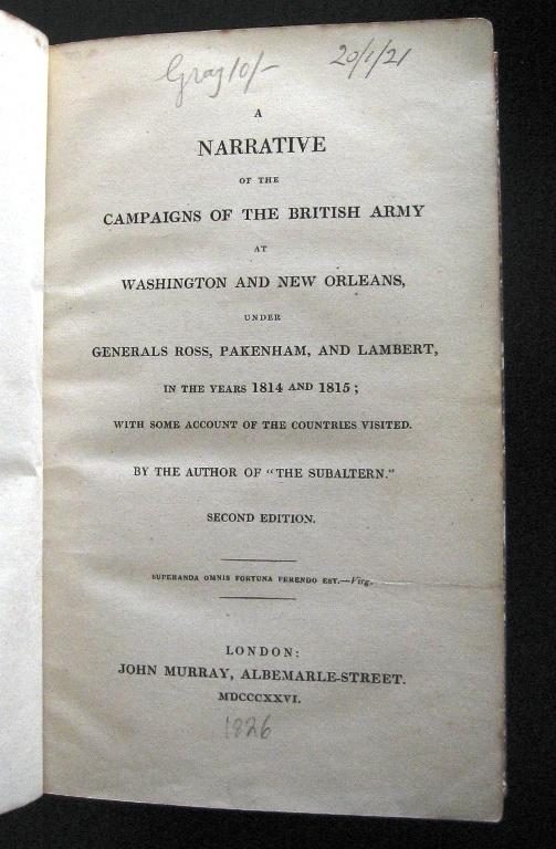 Campaigns o t British Army at Washington & New Orleans 1826, Ophalen of Verzenden