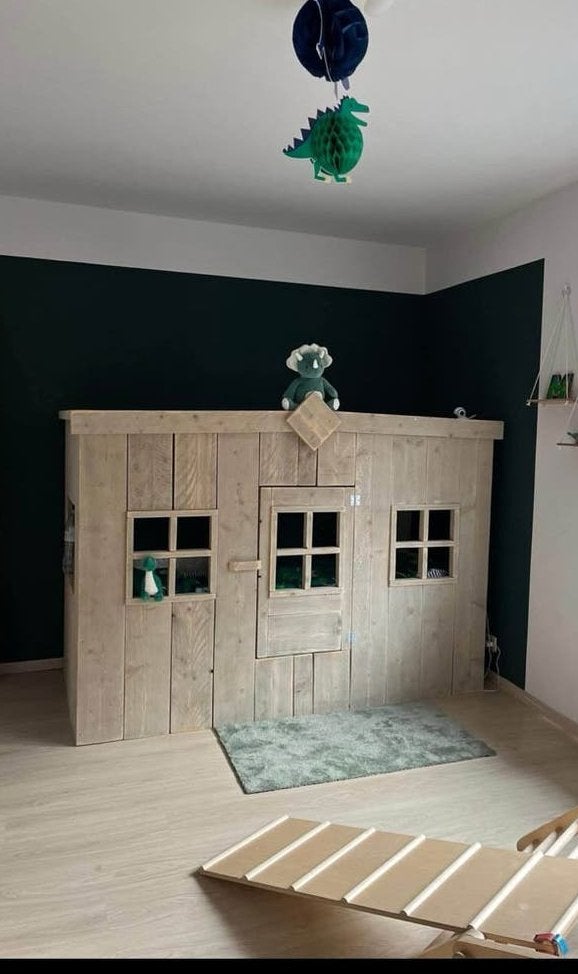 Kinderbed in steigerhout, Huis en Inrichting, Slaapkamer | Bedden, Ophalen, Eenpersoons, Beige, Steigerhout