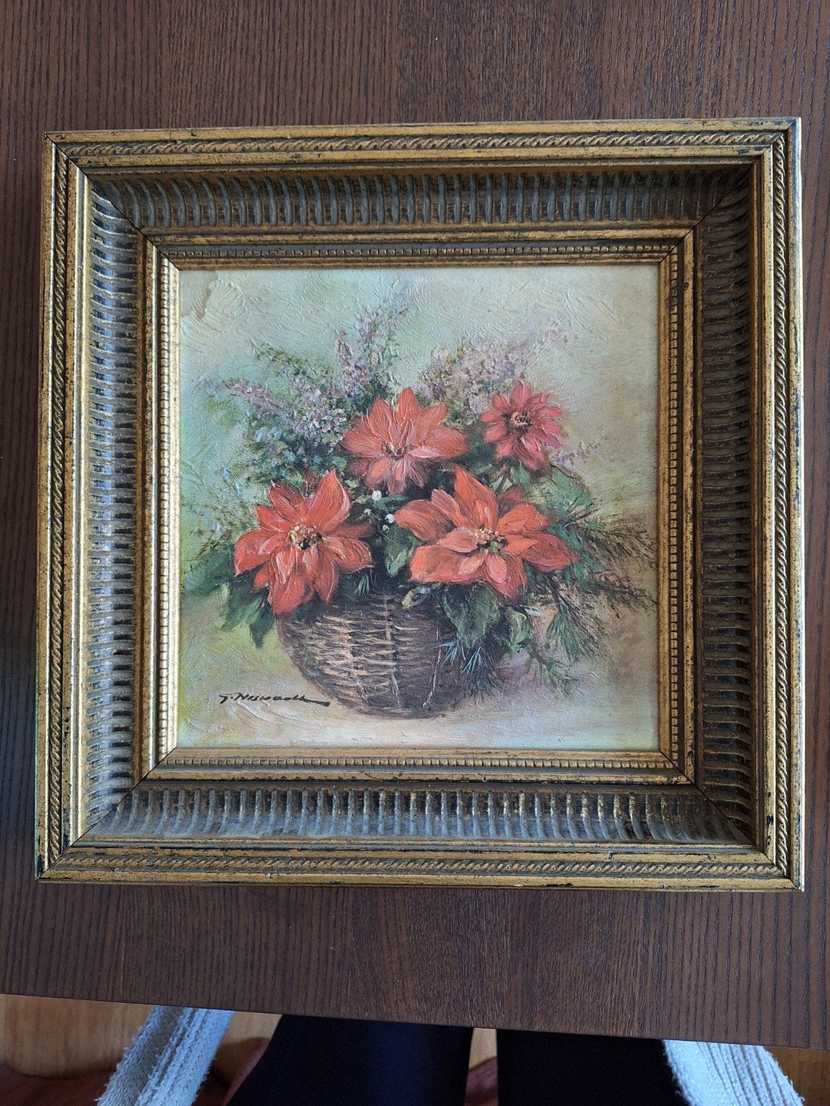 Nature morte fleurie peinte à la main dans un lourd cadre ba, Enlèvement, Fleurs, Signé, Peinture à l'huile