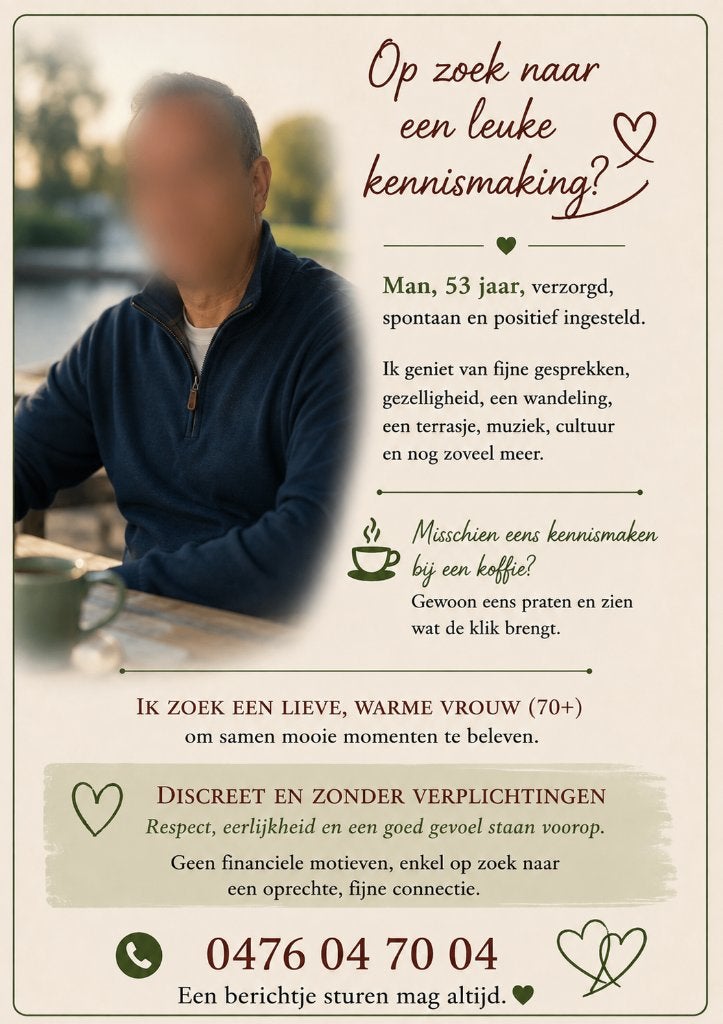 Charmante heer (53) zoekt dame 70+