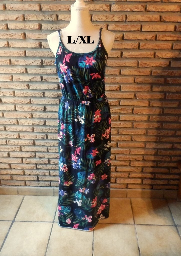 (88)- robe femme t.L /xl noir colorée - esmara -, Maat 38/40 (M), Zwart, Zo goed als nieuw, Onder de knie