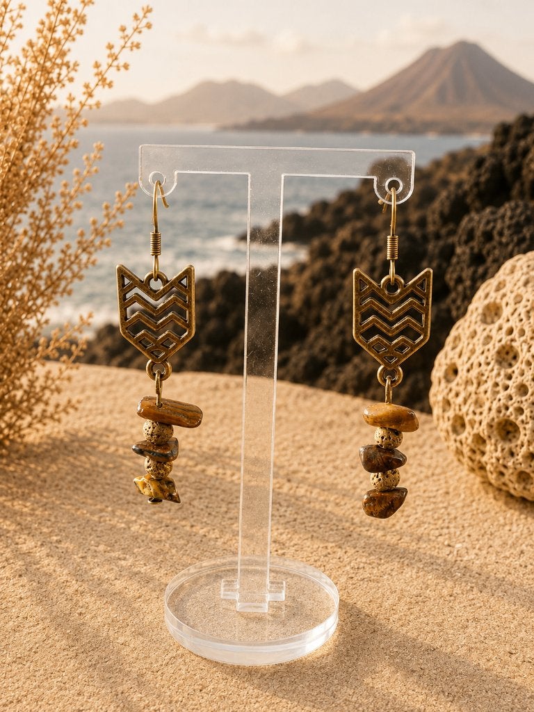 Lanzarote Tierra — boucles d'oreilles avec pierre 5 cm, Neuf, Enlèvement ou Envoi, Brun, Autres matériaux