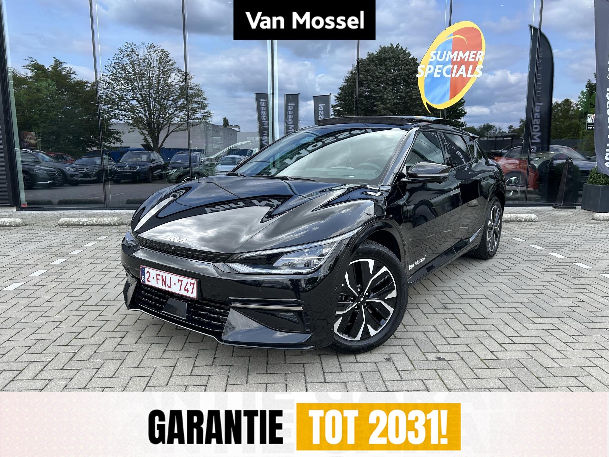 Kia EV6 GT Line 77,4 kWh AWD 325 pk | schuifdak | Fabrieksga, Auto's, Automaat, Gebruikt, Verwarmde buitenspiegels, Zwart