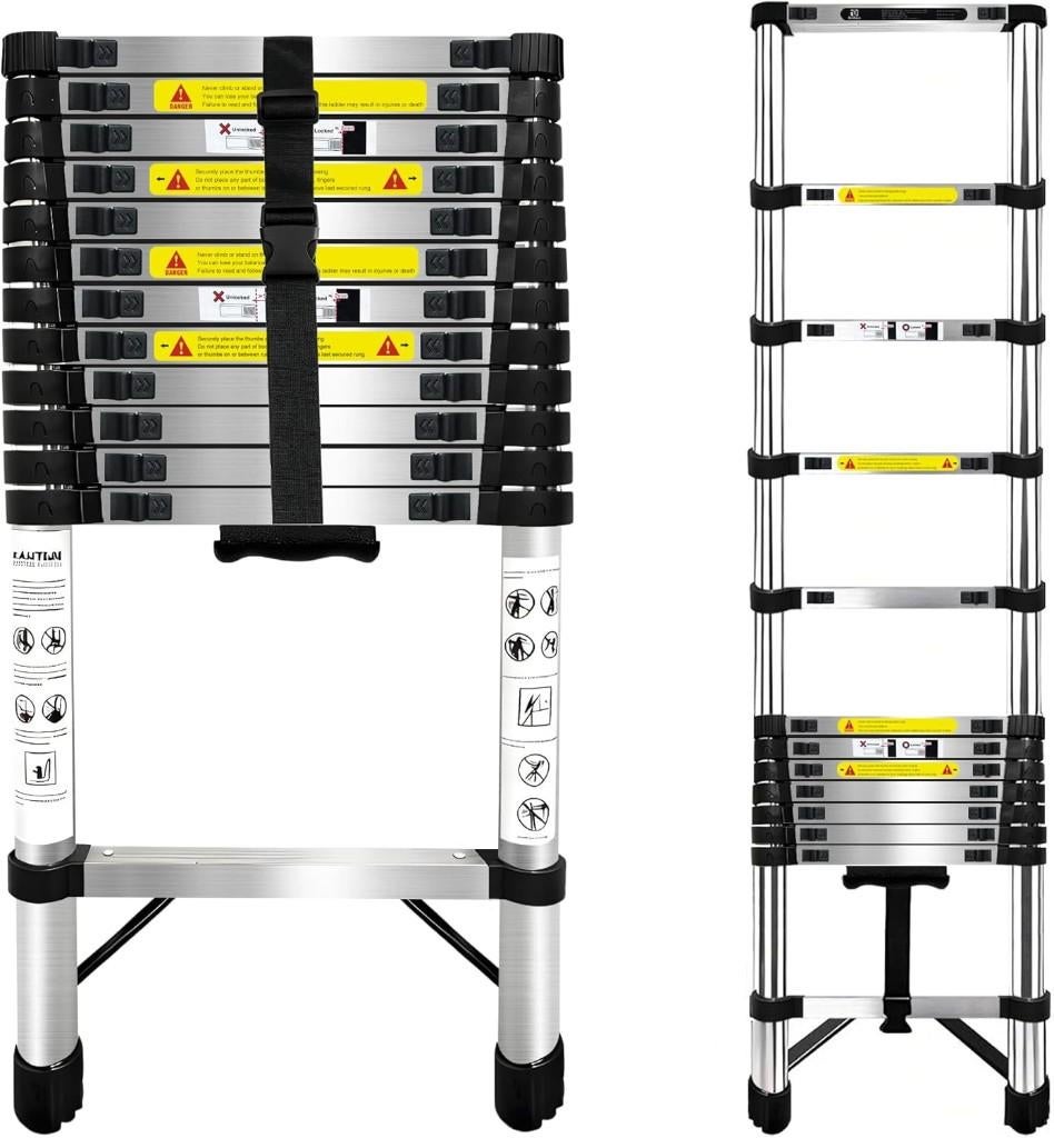 Échelle télescopique NEUVE en acier inoxydable de 3.8 mètres, Ophalen, Ladder