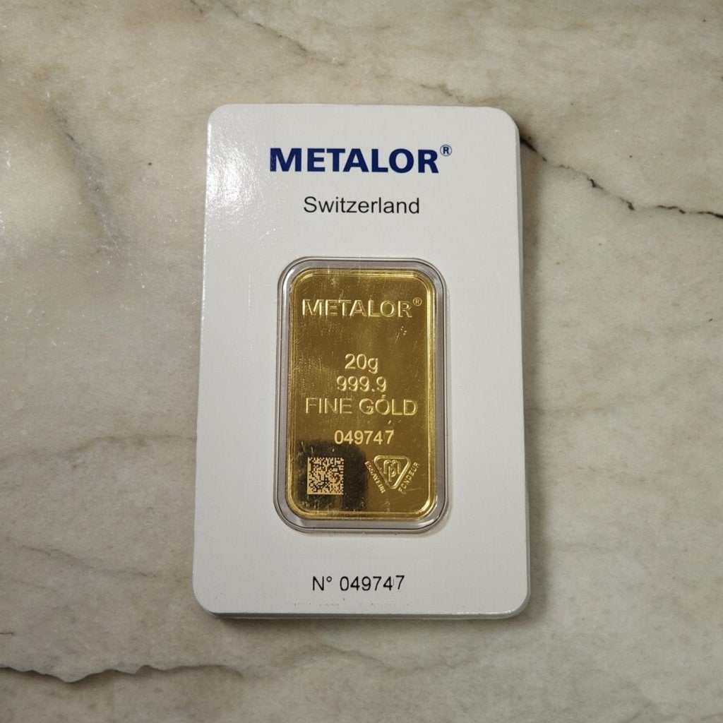 Lingot d'or METLAOR 20g 999.99 avec preuve d'achat, Timbres & Monnaies, Métaux nobles & Lingots, Enlèvement ou Envoi, Or