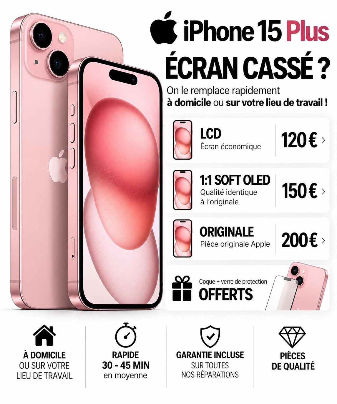 📱RÉPARATION ÉCRAN iPHONE 15 Plus – BRUXELLES 0466273471 ✅, IPhone 6, Noir, Comme neuf, Enlèvement
