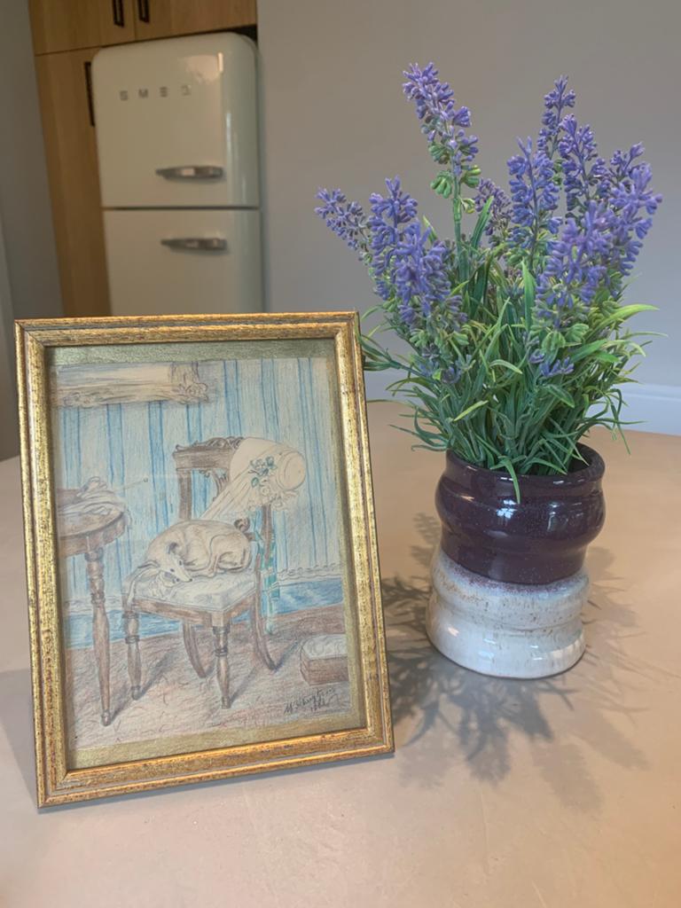 Antiek Art Deco 1932 ingelijste tekening whippet -, Ophalen of Verzenden