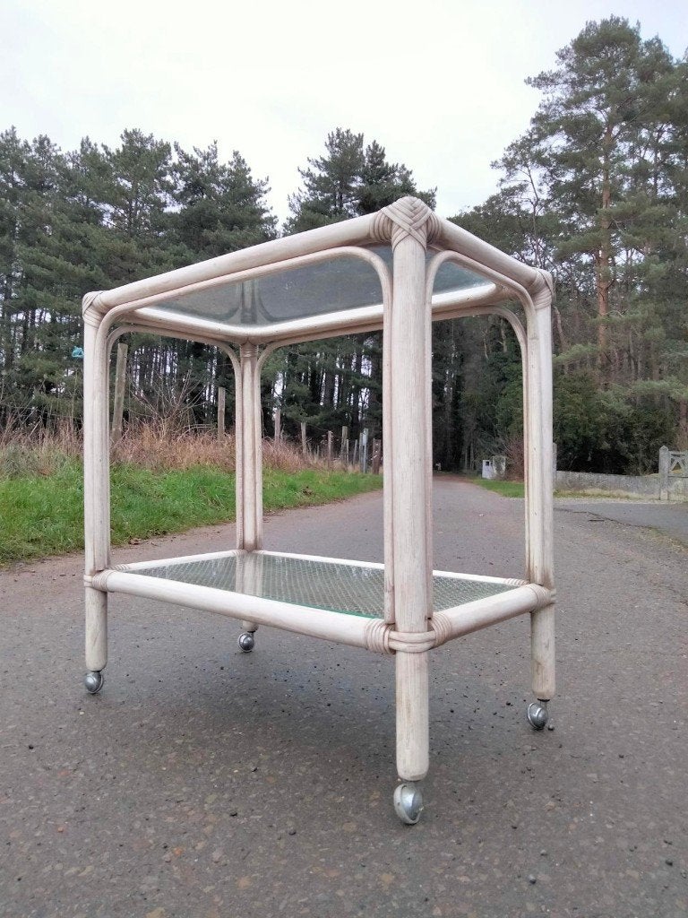 1970s vintage trolley bijzettafel bar Boho Bohemian, Ophalen, Gebruikt, 55 tot 75 cm, 60 cm of meer