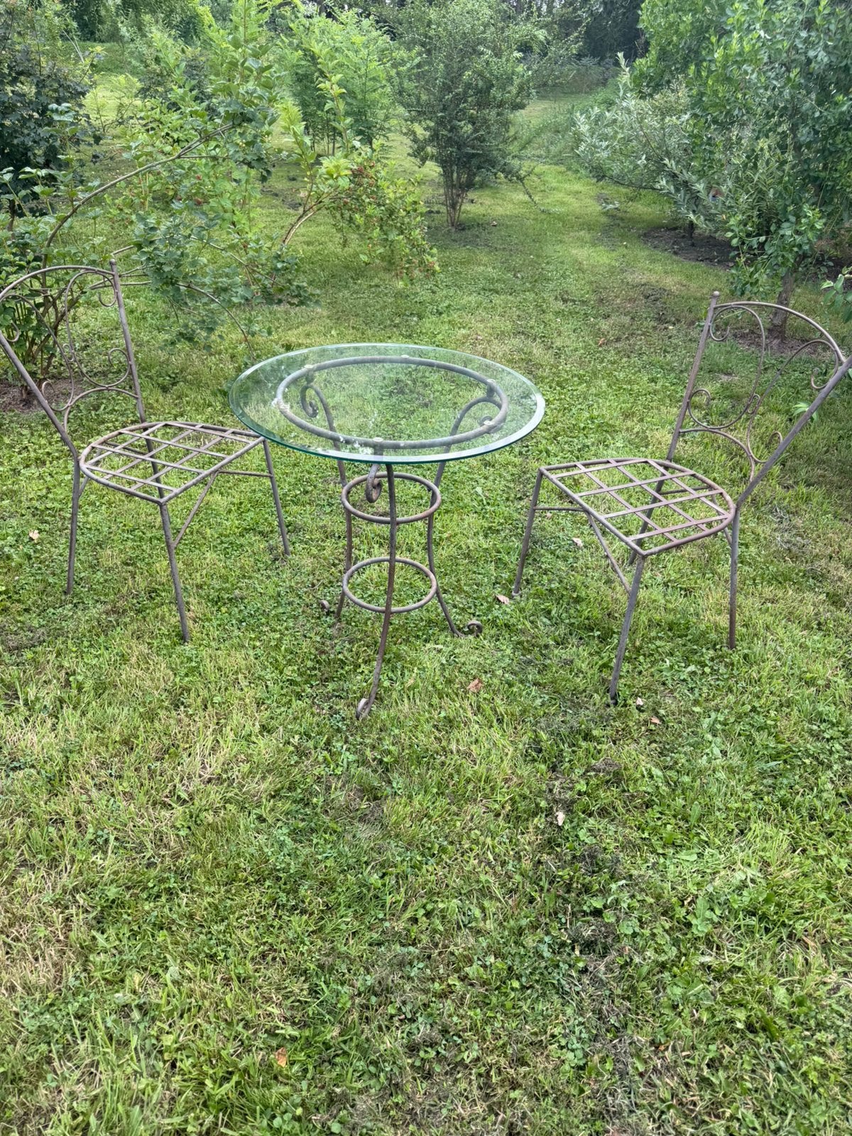 Ensemble debistrotvintage&métal avec plateau&verre 2 chaises, Enlèvement, Comme neuf