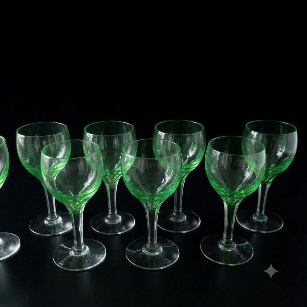 Lot de 8 verres  anciens en Ouraline (Verre à l’uranium), Enlèvement