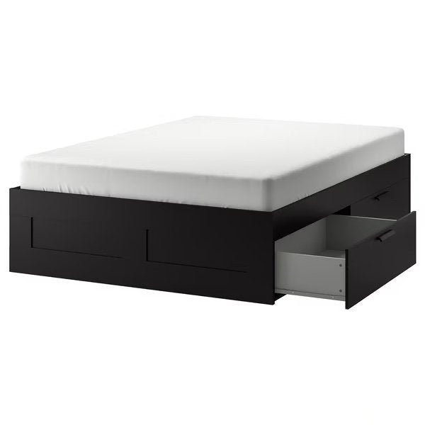 Lit IKEA BRIMNES 140x200 noir, matelas inclu, Maison & Meubles, Scandinave?, 140 cm, Enlèvement, Utilisé