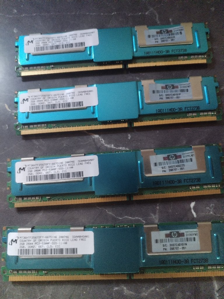 lot de 4 barrettes mémoire PC2-5300F, Informatique & Logiciels, Enlèvement ou Envoi, DDR2, Utilisé, 2 GB