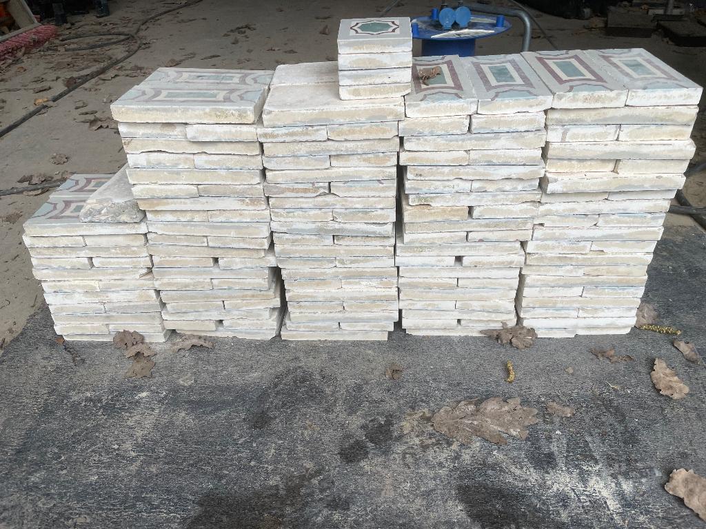 Oude keramische patroon tegel boord, Doe-het-zelf en Bouw, Tegels, Ophalen, Gebruikt, Keramiek, Minder dan 20 cm