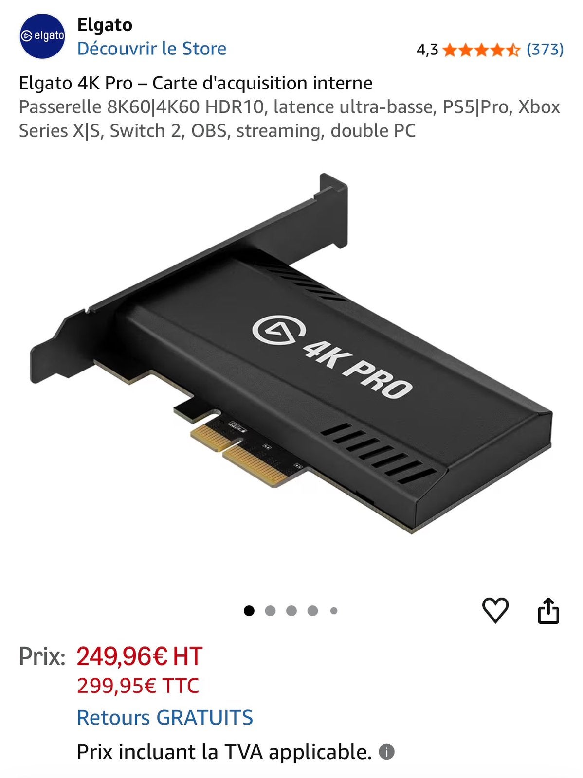 Elgato 4k Pro PCI Express-kaart voor streaming, Computers en Software, Ophalen of Verzenden, Zo goed als nieuw