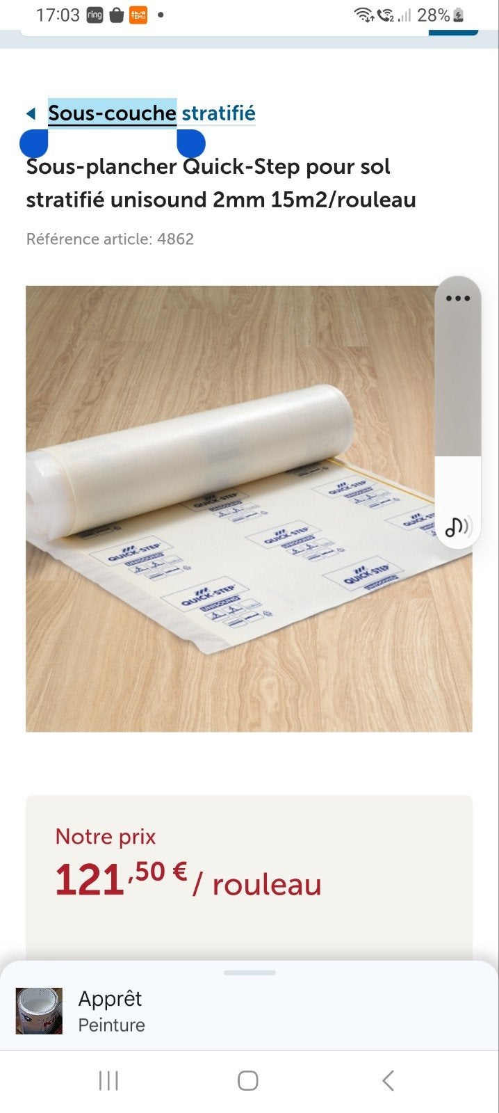 sous couche pour stratifié Unisound 2mm Quick-Step, Enlèvement