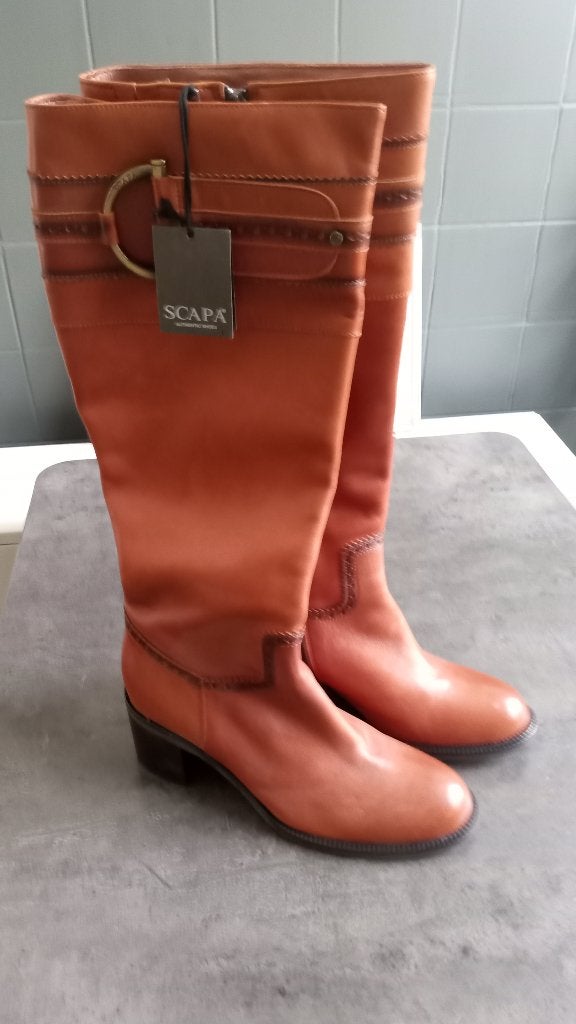 Nieuwe lederen laarzen Scapa Cognac 38, Kleding | Dames, Ophalen, Hoge laarzen, Scapa, Bruin